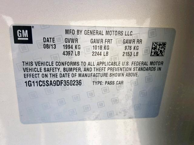 1G11C5SA9DF350236 - 2013 CHEVROLET MALIBU 1LT 棕色 照片 10