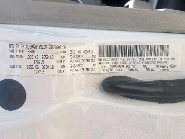 1J8HH582X6C281903 - 2006 JEEP COMMANDER WHITE photo 10