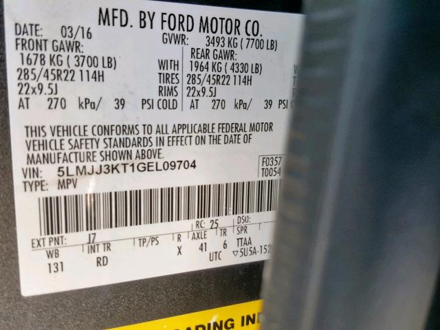 5LMJJ3KT1GEL09704 - 2016 LINCOLN NAVIGATOR 灰色 照片 10