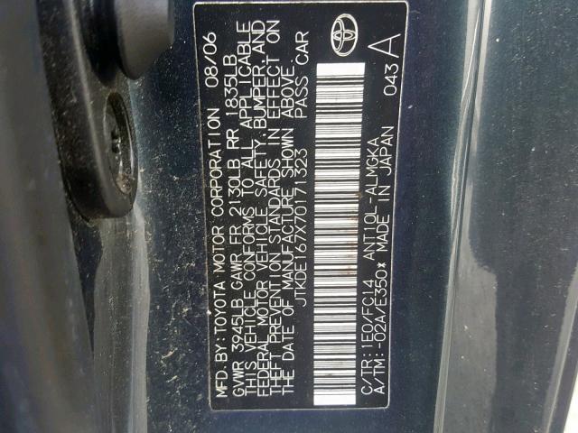 JTKDE167X70171323 - 2007 TOYOTA SCION TC ნაცრისფერი ფოტო 10