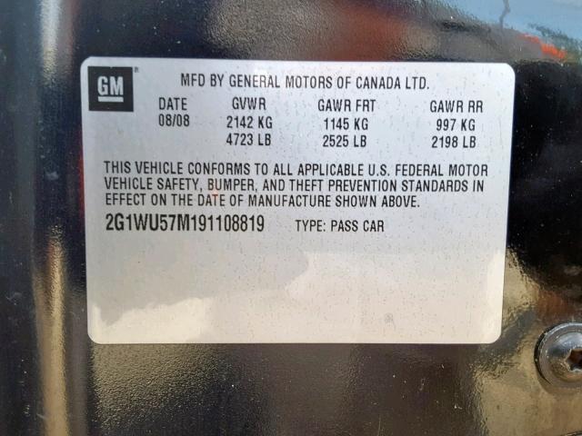 2G1WU57M191108819 - 2009 CHEVROLET IMPALA LTZ BLACK photo 10