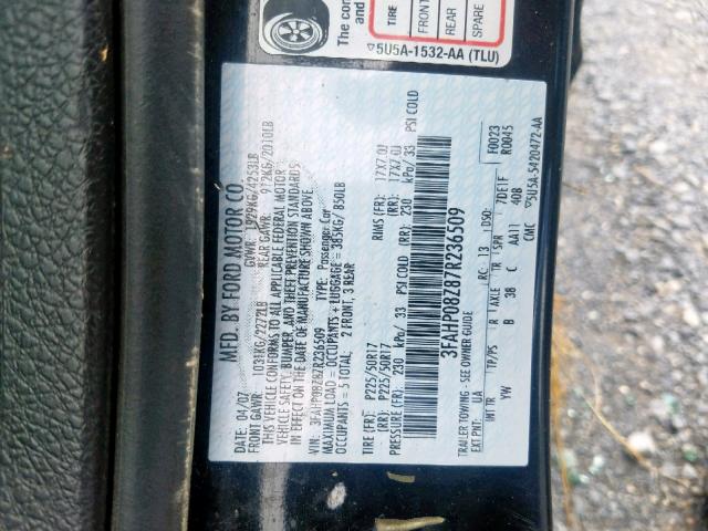 3FAHP08Z87R236509 - 2007 FORD FUSION SEL BLACK photo 10