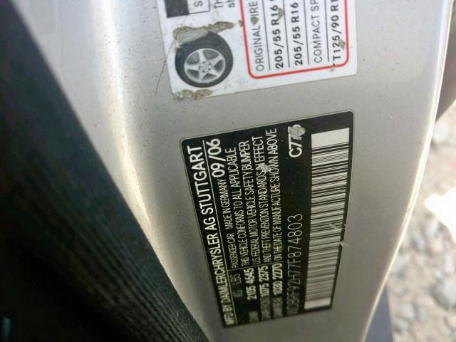 WDBRF92H77F874803 - 2007 MERCEDES-BENZ C 280 4MAT SILVER photo 10