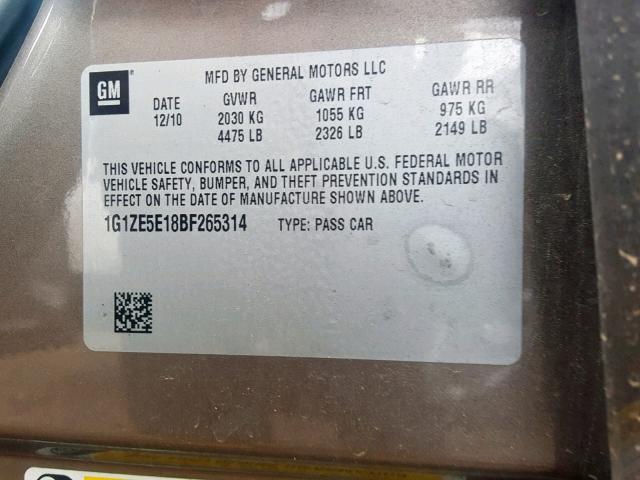 1G1ZE5E18BF265314 - 2011 CHEVROLET MALIBU LTZ ბეჟი ფოტო 10