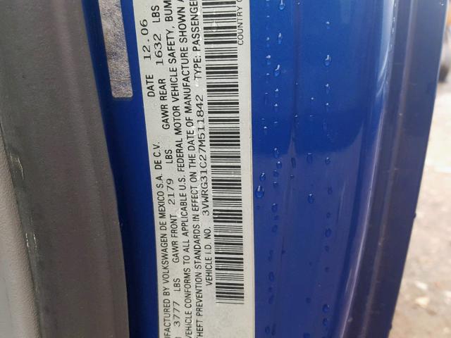 3VWRG31C27M511842 - 2007 VOLKSWAGEN NEW BEETLE Mavi foto 10