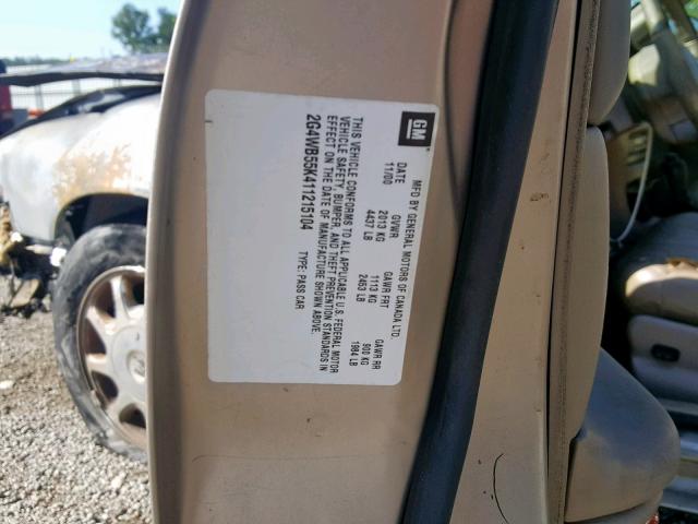 2G4WB55K411215104 - 2001 BUICK REGAL LS GOLD photo 10