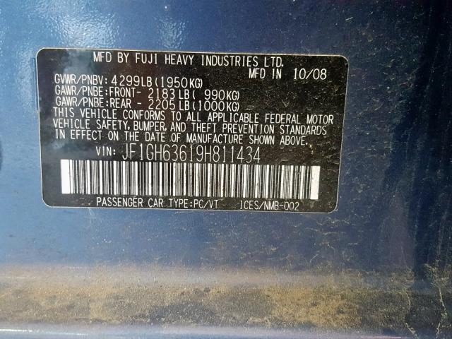 JF1GH63619H811434 - 2009 SUBARU IMPREZA OU BLUE photo 10