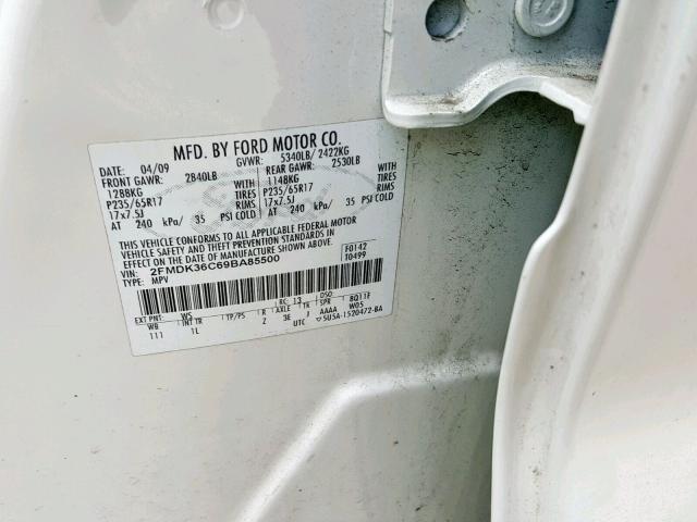 2FMDK36C69BA85500 - 2009 FORD EDGE SE WHITE photo 10