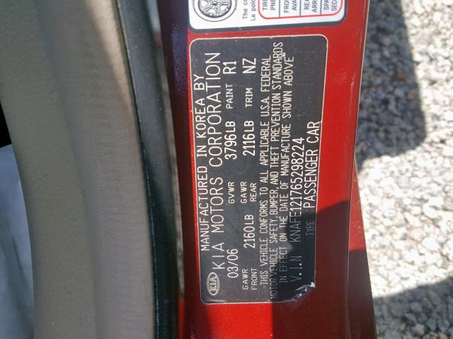 KNAFE121765298224 - 2006 KIA NEW SPECTR RED photo 10