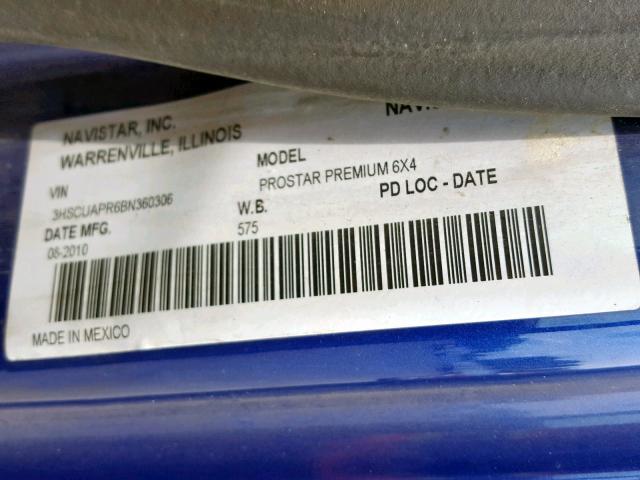 3HSCUAPR6BN360306 - 2011 INTERNATIONAL PROSTAR PR BLUE photo 10