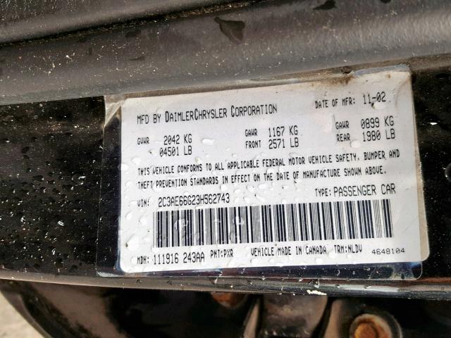 2C3AE66G23H562743 - 2003 CHRYSLER 300M BLACK photo 10