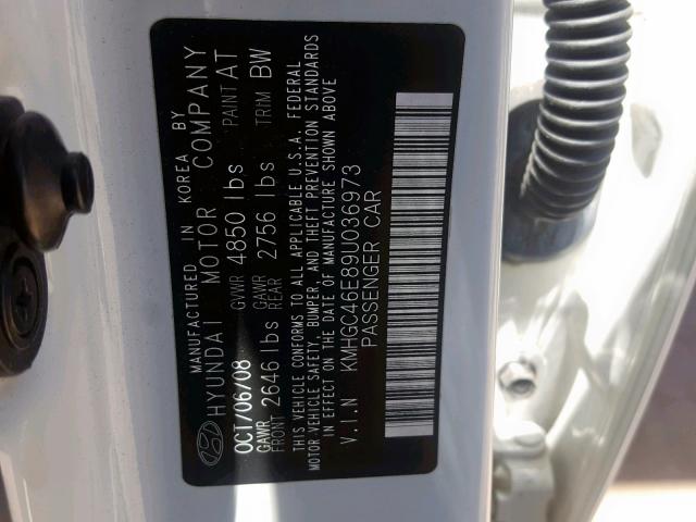 KMHGC46E89U036973 - 2009 HYUNDAI GENESIS 3. WHITE photo 10