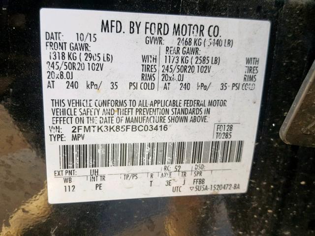 2FMTK3K85FBC03416 - 2015 FORD EDGE TITAN BLACK photo 10