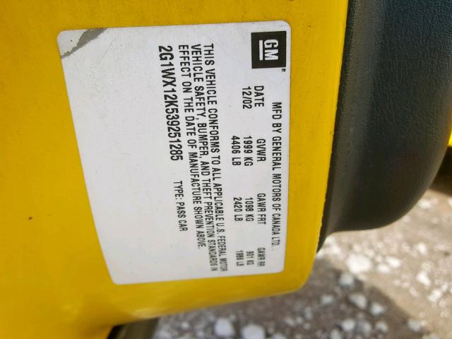 2G1WX12K539251285 - 2003 CHEVROLET MONTE CARL 黄色 照片 10