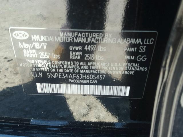 5NPE34AF6JH605457 - 2018 HYUNDAI SONATA SPO BLACK photo 10