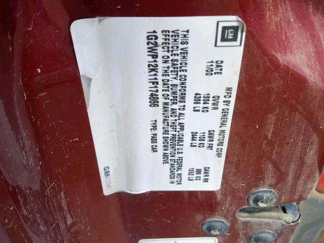 1G2WP12K11F174866 - 2001 PONTIAC GRAND PRIX MAROON photo 10