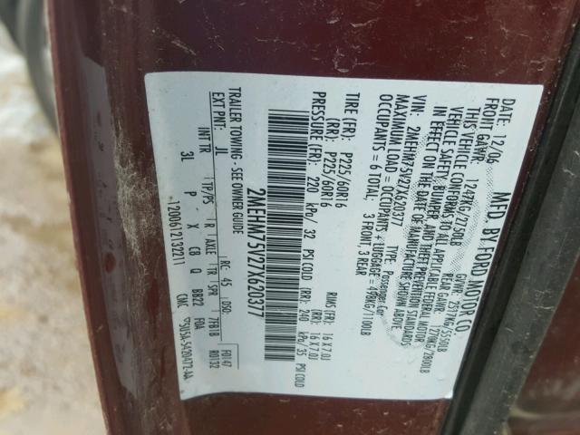 2MEHM75V27X620377 - 2007 MERCURY GRAND MARQ MAROON photo 10