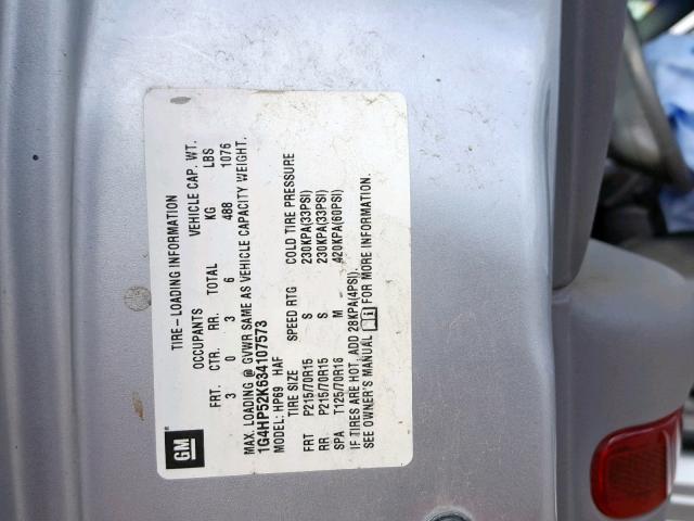 1G4HP52K634107573 - 2003 BUICK LESABRE CU SILVER photo 10