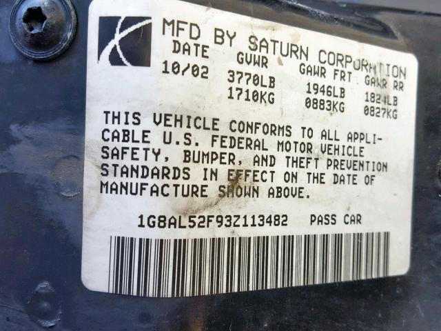 1G8AL52F93Z113482 - 2003 SATURN ION LEVEL MAROON photo 10