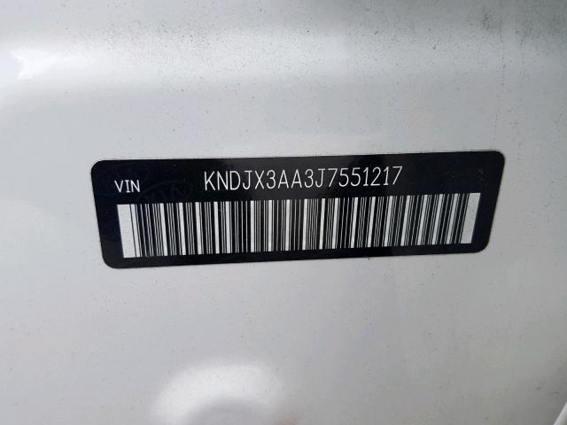 KNDJX3AA3J7551217 - 2018 KIA SOUL ! WHITE photo 10