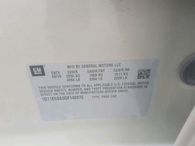 1G11E5SA3GF142870 - 2016 CHEVROLET MALIBU LIM 金色 照片 10