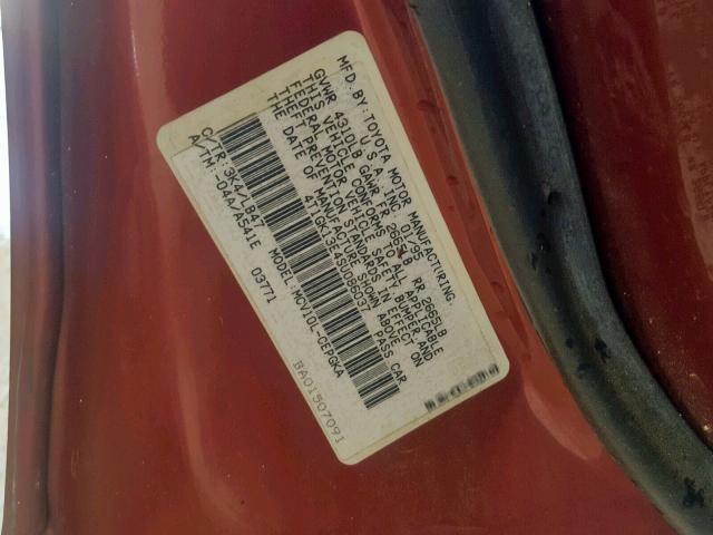 4T1GK13E4SU086037 - 1995 TOYOTA CAMRY XLE RED photo 10