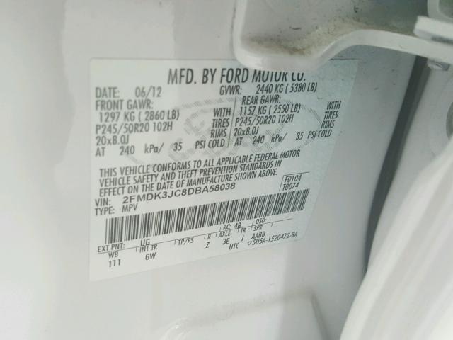 2FMDK3JC8DBA58038 - 2013 FORD EDGE SEL YELLOW photo 10