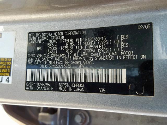 JTLKT324550213832 - 2005 TOYOTA SCION XB 灰色 照片 10