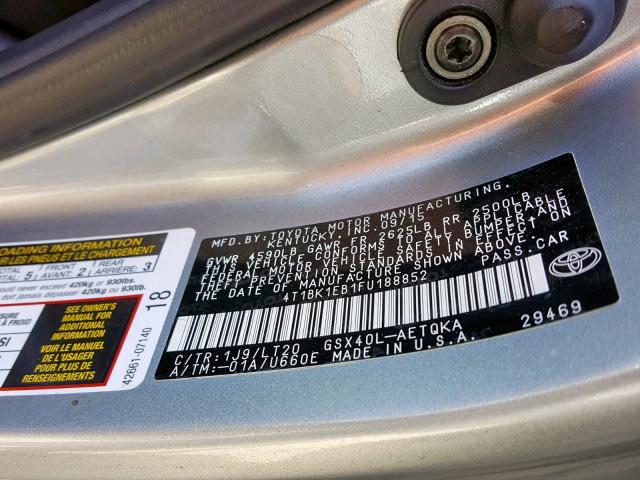 4T1BK1EB1FU188852 - 2015 TOYOTA AVALON XLE SILVER photo 10