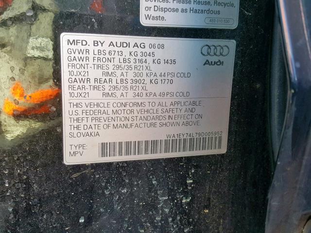 WA1EY74L79D005952 - 2009 AUDI Q7 3.6 QUA BLACK photo 10