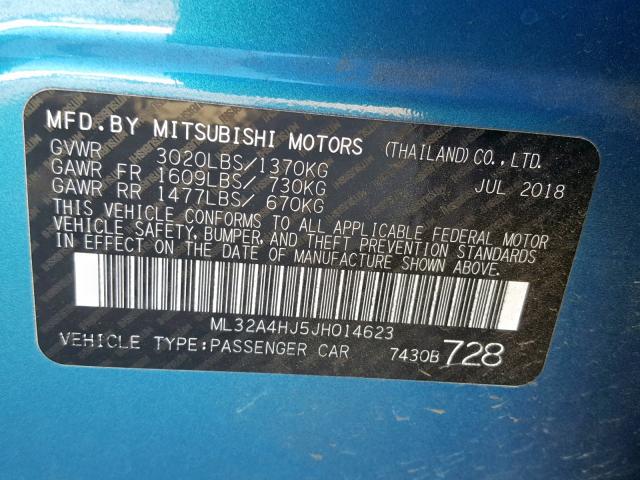 ML32A4HJ5JH014623 - 2018 MITSUBISHI MIRAGE SE BLUE photo 10