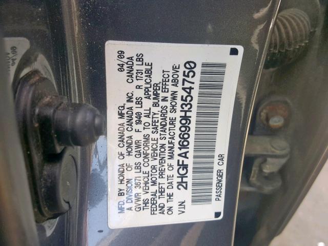 2HGFA16699H354750 - 2009 HONDA CIVIC LX-S Boz foto 10