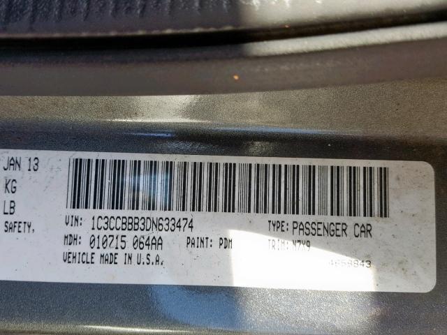 1C3CCBBB3DN633474 - 2013 CHRYSLER 200 TOURIN GRAY photo 10