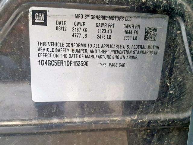 1G4GC5ER1DF153690 - 2013 BUICK LACROSSE CHARCOAL photo 10