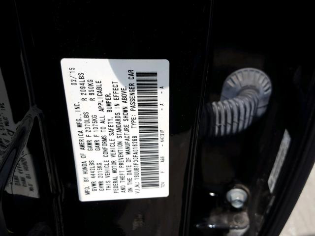 19UUB1F30FA016268 - 2015 ACURA TLX BLACK photo 10