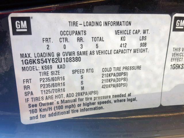 1G6KS54Y62U108380 - 2002 CADILLAC SEVILLE SL GRAY photo 10