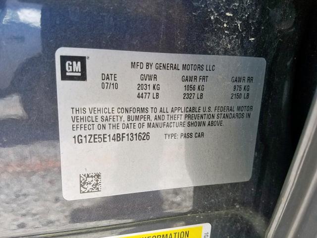 1G1ZE5E14BF131626 - 2011 CHEVROLET MALIBU LTZ ნაცრისფერი ფოტო 10