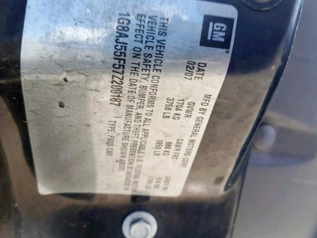 1G8AJ55F57Z200187 - 2007 SATURN ION LEVEL BLACK photo 10
