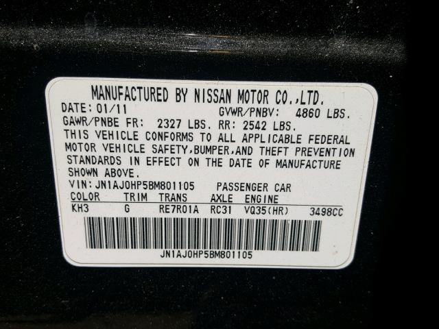 JN1AJ0HP5BM801105 - 2011 INFINITI EX35 BASE Qara foto 10