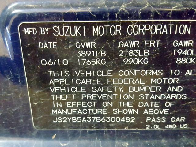 JS2YB5A37B6300482 - 2011 SUZUKI SX4 BLUE photo 10