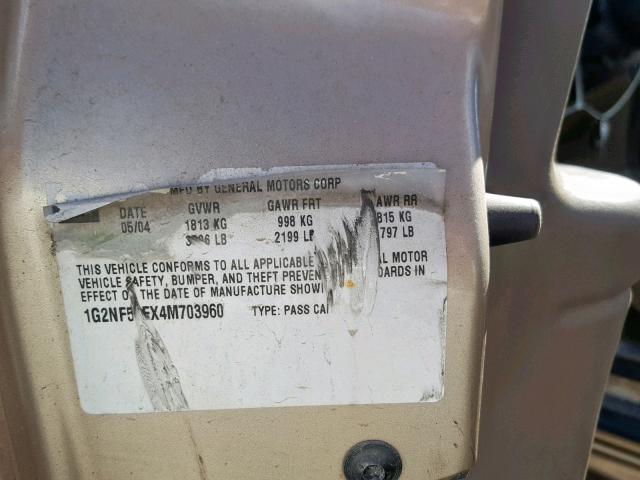 1G2NF52EX4M703960 - 2004 PONTIAC GRAND AM S TAN photo 10