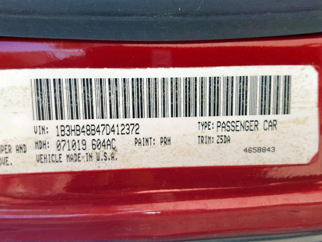 1B3HB48B47D412372 - 2007 DODGE CALIBER SX RED photo 10