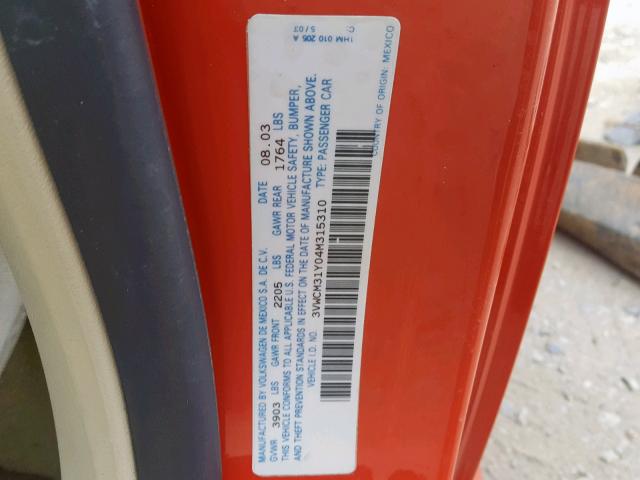 3VWCM31Y04M315310 - 2004 VOLKSWAGEN NEW BEETLE ნარინჯისფერი ფოტო 10