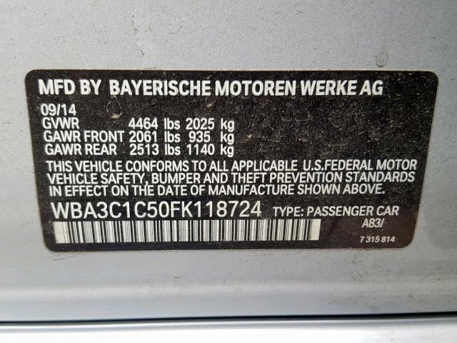 WBA3C1C50FK118724 - 2015 BMW 328 I SULE SILVER photo 10