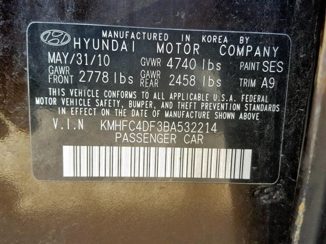 KMHFC4DF3BA532214 - 2011 HYUNDAI AZERA GLS BROWN photo 10