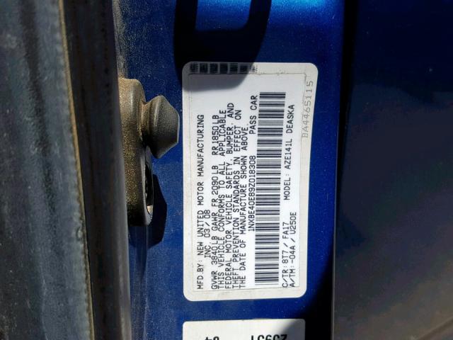 1NXBE40E89Z018308 - 2009 TOYOTA COROLLA XR 蓝色 照片 10