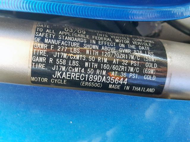 JKAEREC189DA35644 - 2009 KAWASAKI ER650 C BLUE photo 10