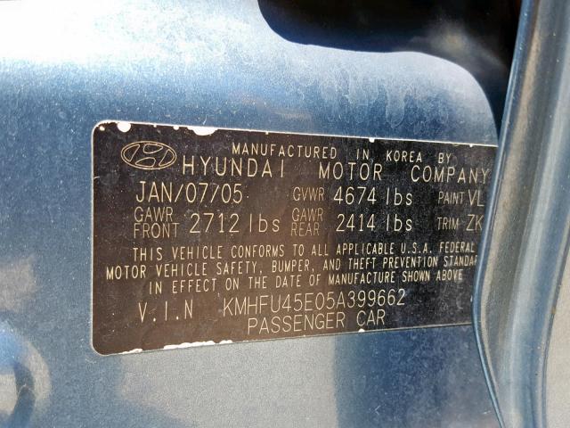 KMHFU45E05A399662 - 2005 HYUNDAI XG 350 BLUE photo 10