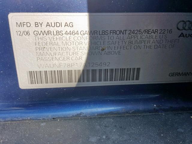 WAUNF78P17A125492 - 2007 AUDI A3 2.0 PRE BLUE photo 10