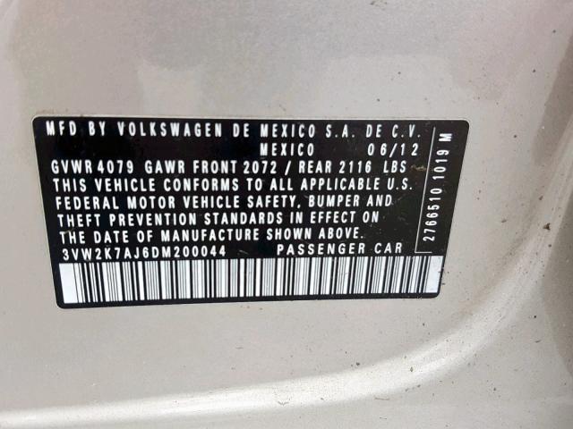 3VW2K7AJ6DM200044 - 2013 VOLKSWAGEN JETTA BASE BEIGE photo 10